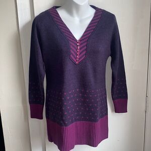 TECONIT Purple V Neck 3/4 Sleeve Tunic Sweater-M